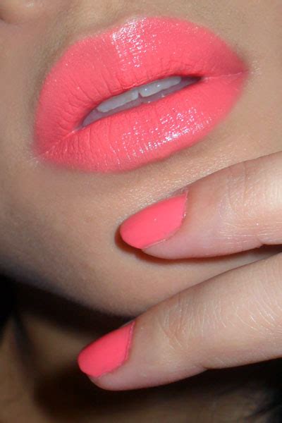 bright pink coral lipstick.